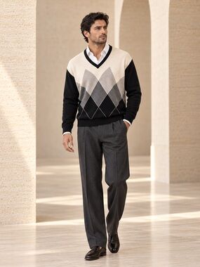 Gran Sasso Argyle Merino Wool Knit Quiet Luxury Sweater Sz L/XL